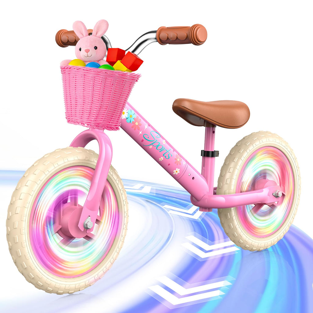 Toddler Balance Bike with Fender, Adjustable Seat/Handlebar, Flat-Free LED Tires B752935