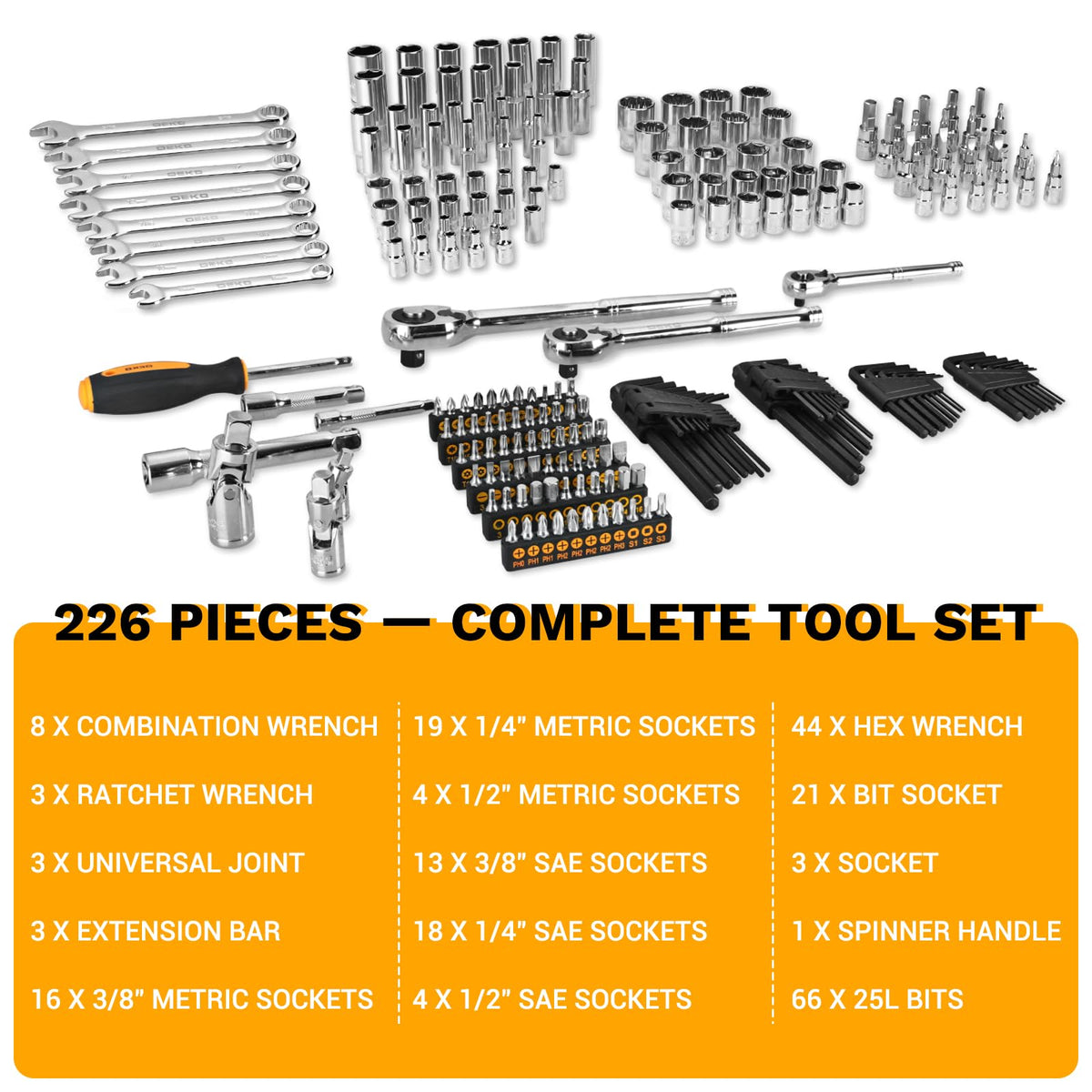 226 Pcs Mechanic Tool Set with Storage Tool Box G2320