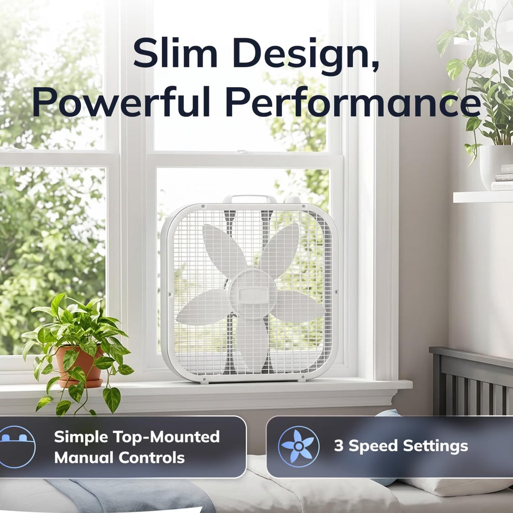 20 Inch 3-Speed Box Fan White J50329