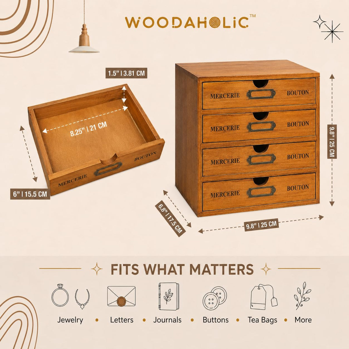Modular Stackable 4 Drawer Wood Storage Box P746