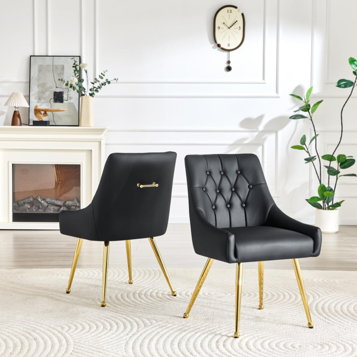 Black Leather Upholstered Dining Chair Set of 2 F67298