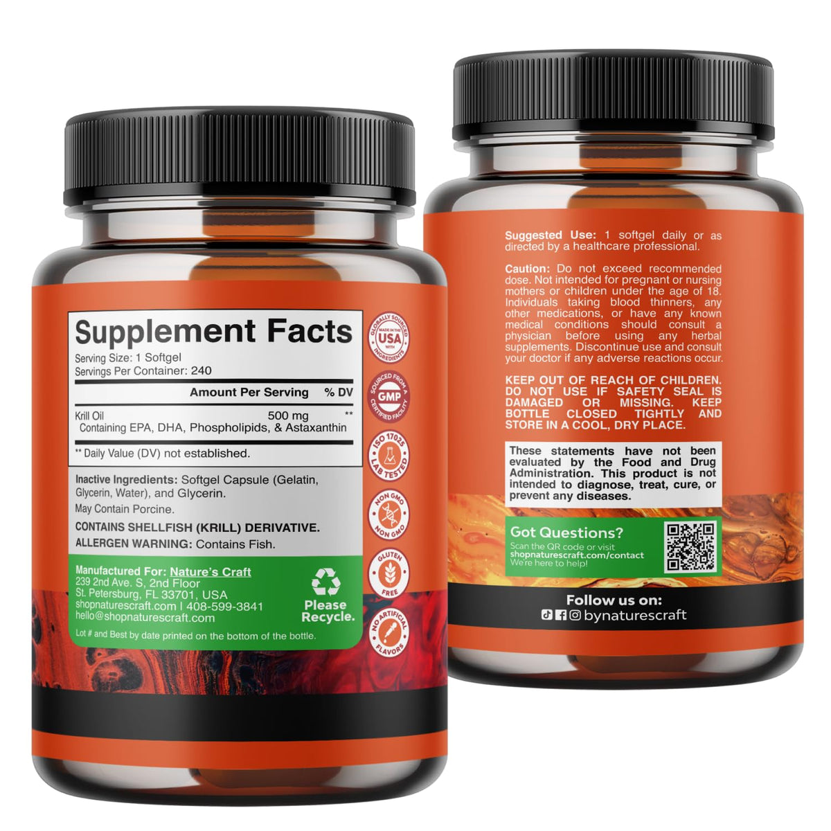 Krill Oil Softgels Omega 3 Supplement 240 Count D446841