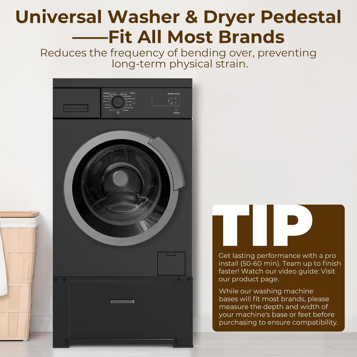 Black Washer and Dryer Pedestal with Drawer V524221