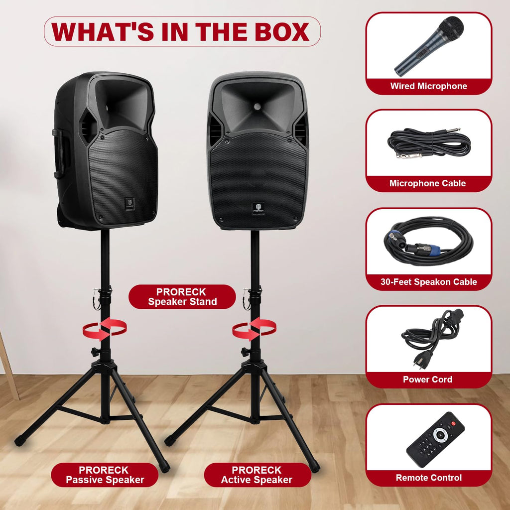 12-Inch 1800W 2-Way Powered PA Speaker System Combo Set with Speaker Stands Z997634