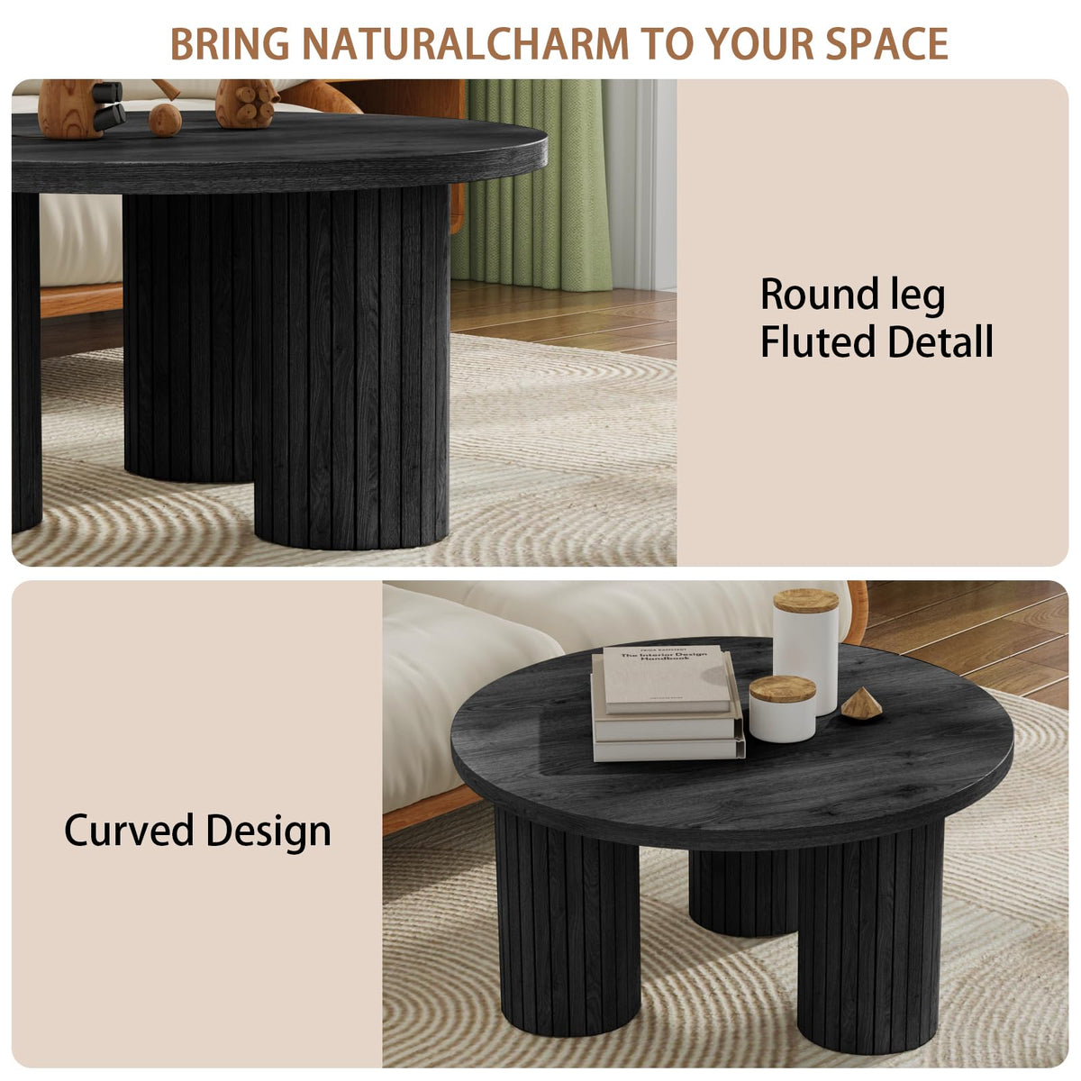 Round Wood Coffee Table with Fluted Legs N5505