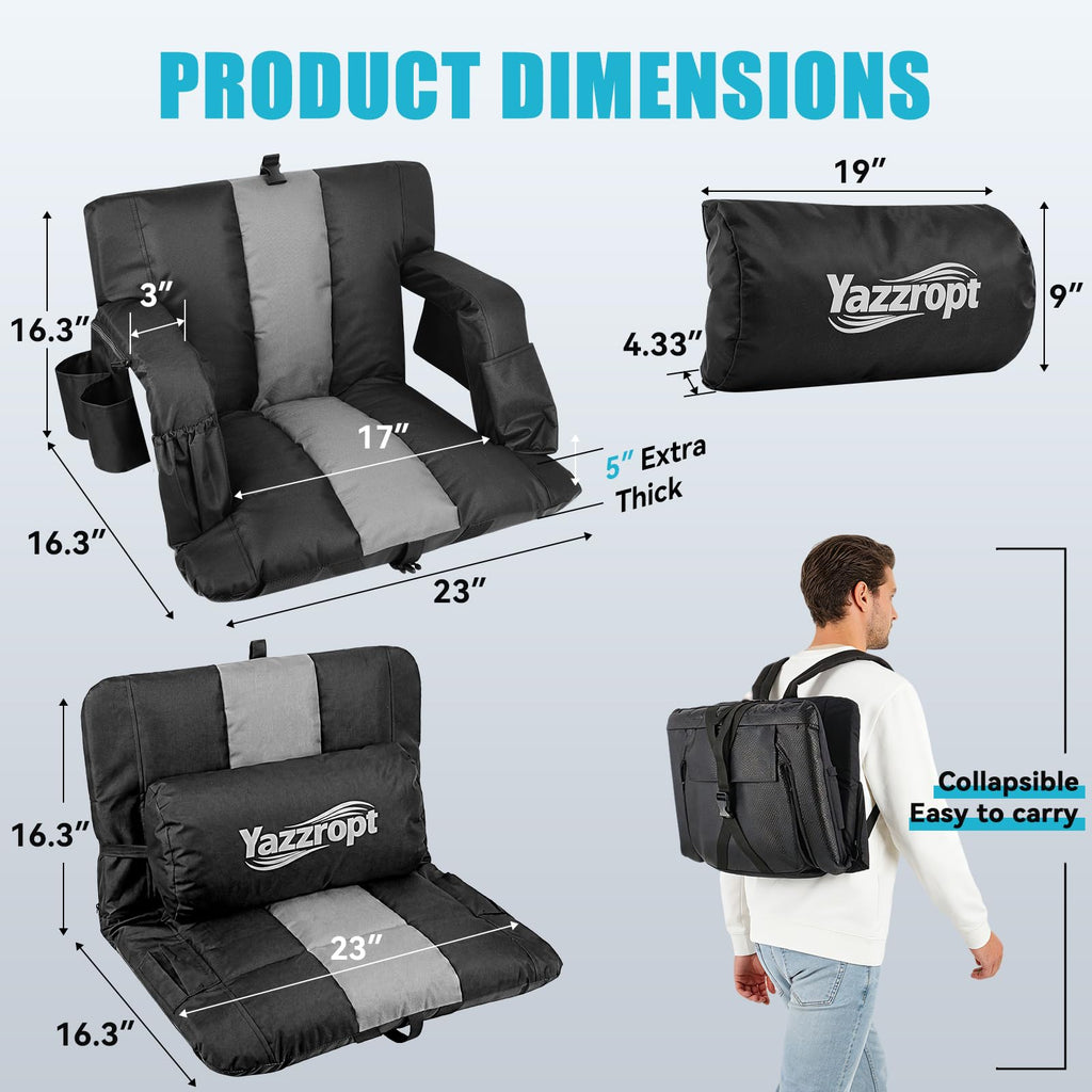 Wide Padded Stadium Seat with Back Support and Cup Holder O9932