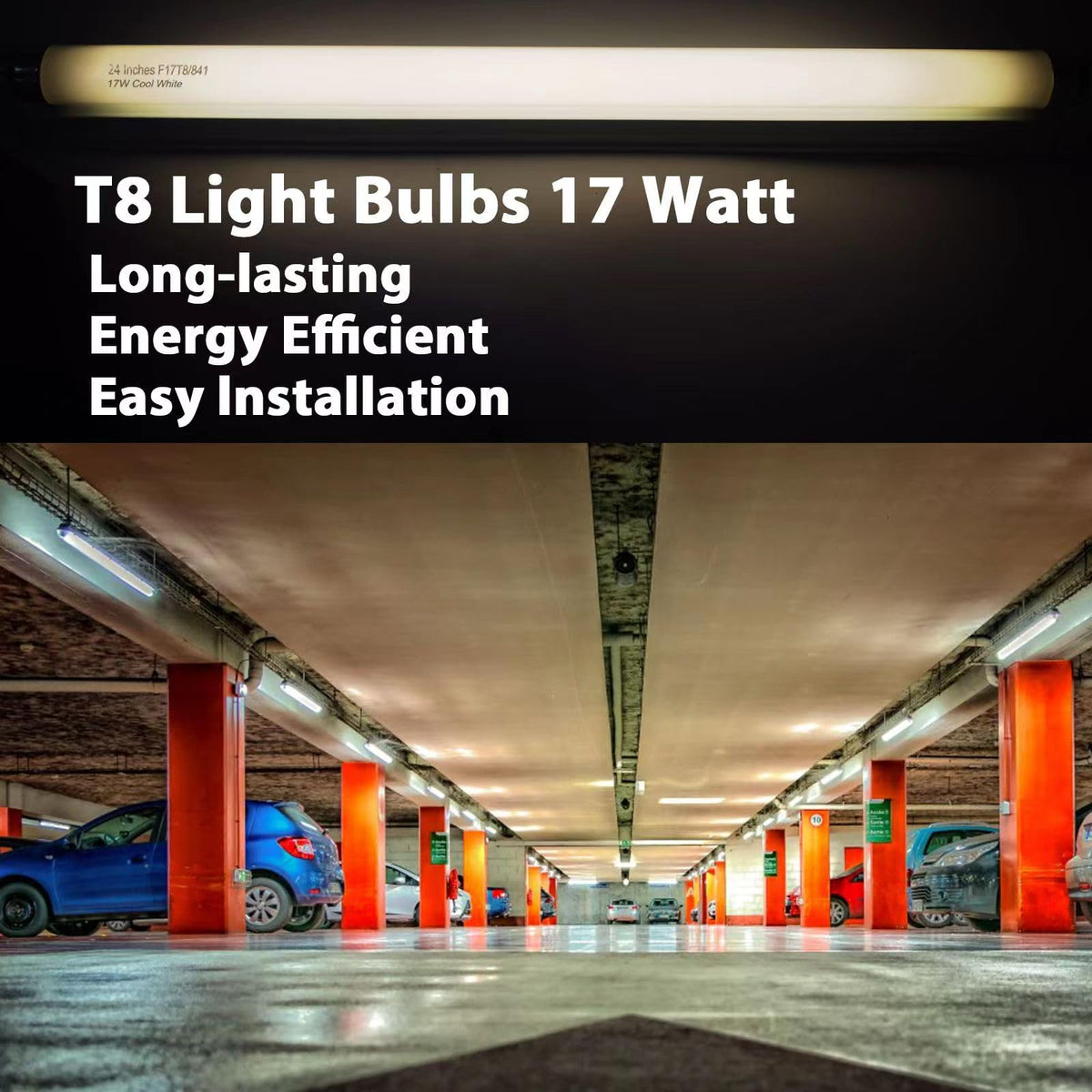 8 Pack 24 inch 17 Watts T8 Fluorescent Tube Light 4100K Cool White Y61563