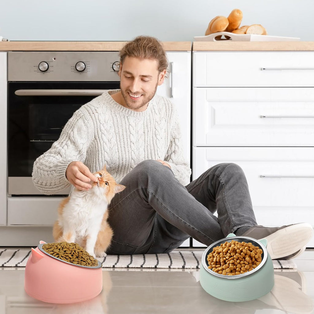 7 Pcs Stainless Steel Raised Cat Food Bowl D5911