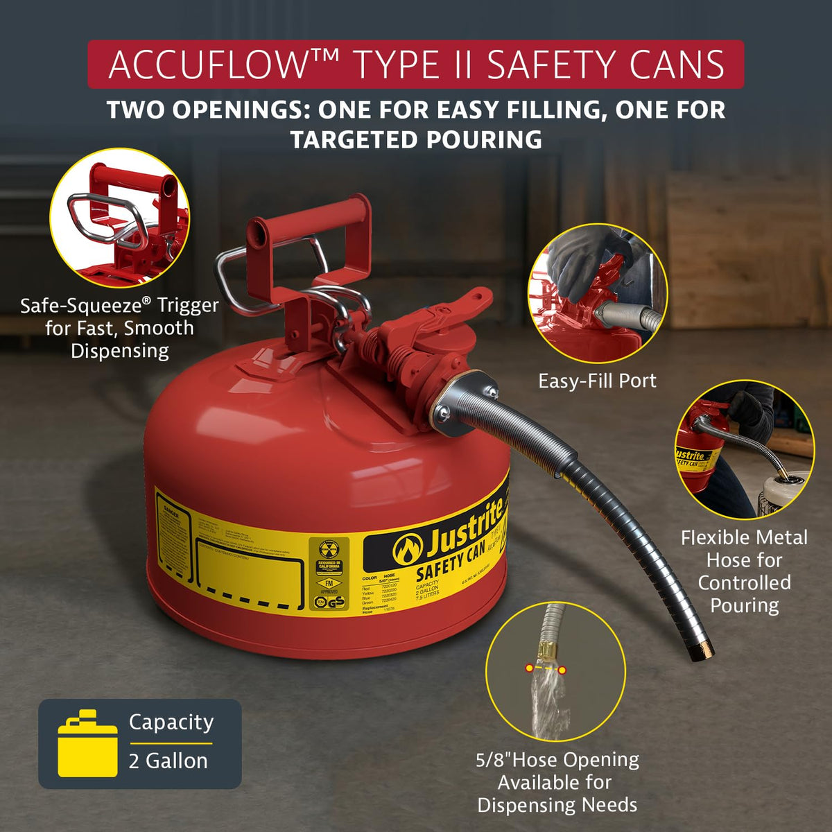 Red Galvanized Steel Gasoline Safety Can Q641