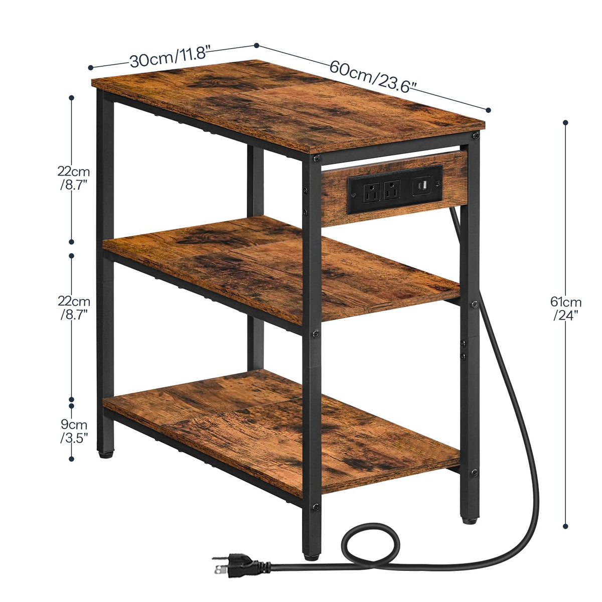 Charging Station End Table with 3 Tier Storage Shelf M962677