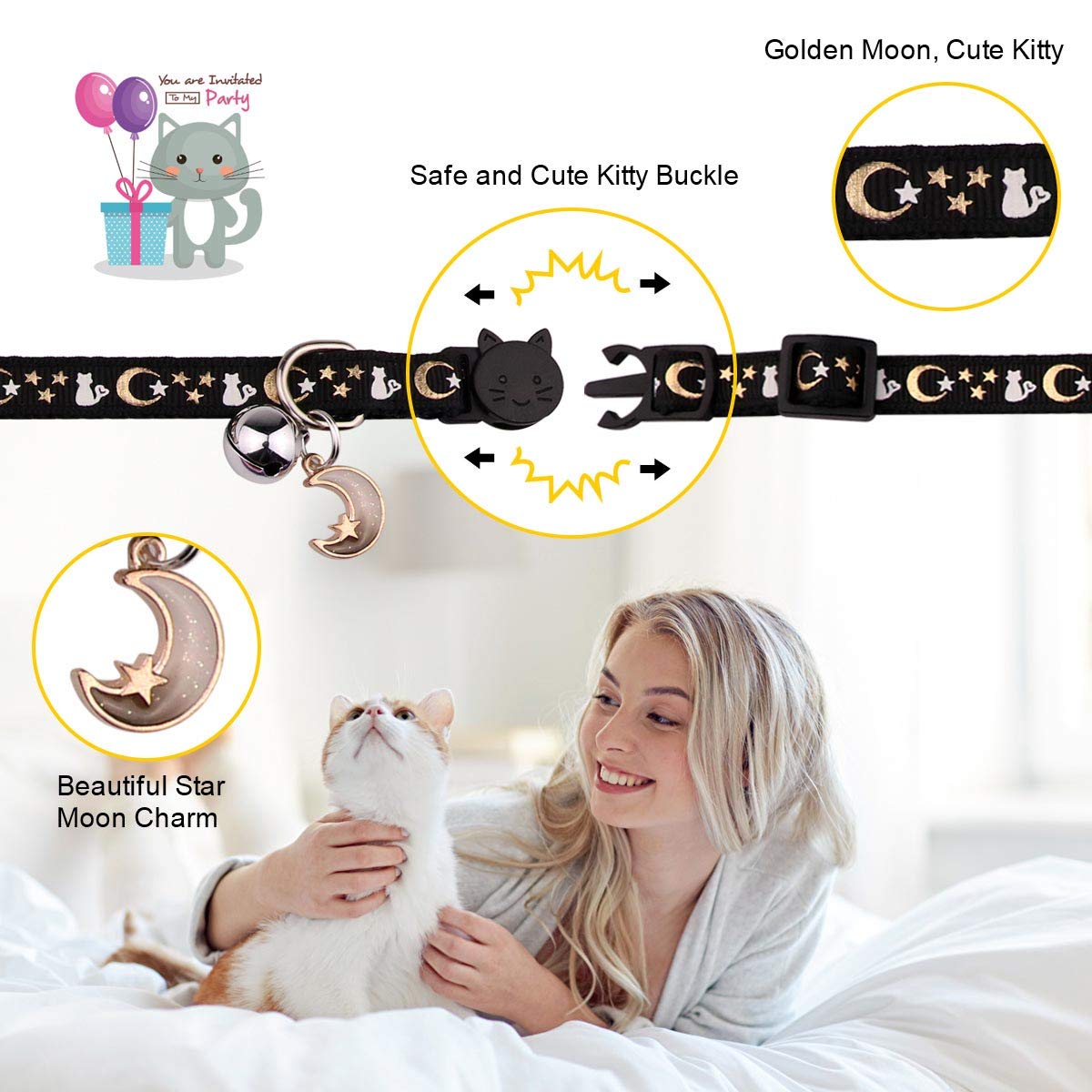 2PCS Breakaway Cat Collars with Bell Glow in The Dark Black Purple U384