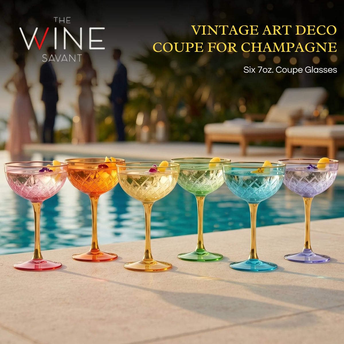 Set of 6 7 oz Vintage Art Deco Coupe Cocktail Glassware P495