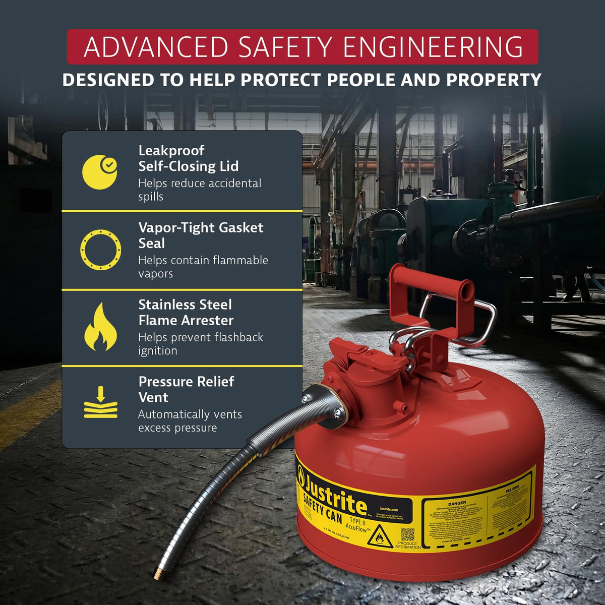Red Galvanized Steel Gasoline Safety Can Q641