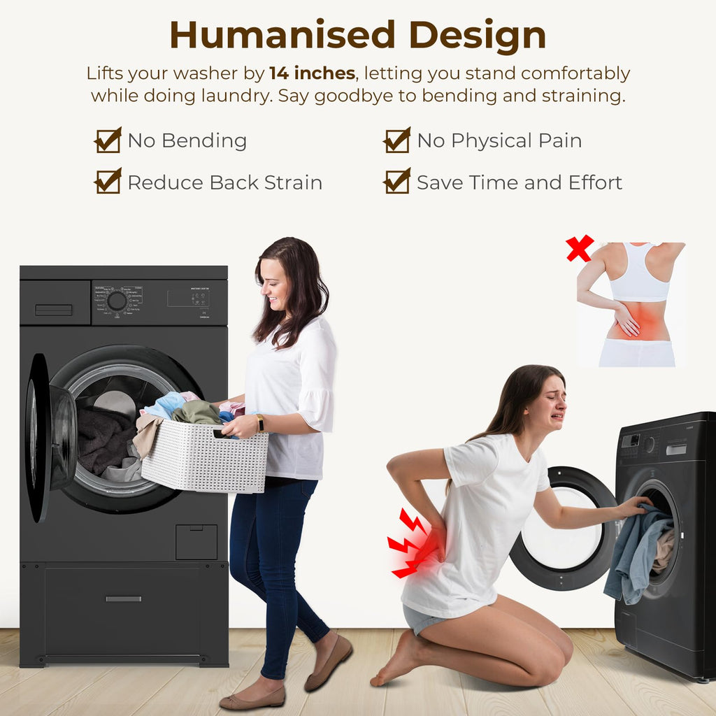 Black Washer and Dryer Pedestal with Drawer V524221