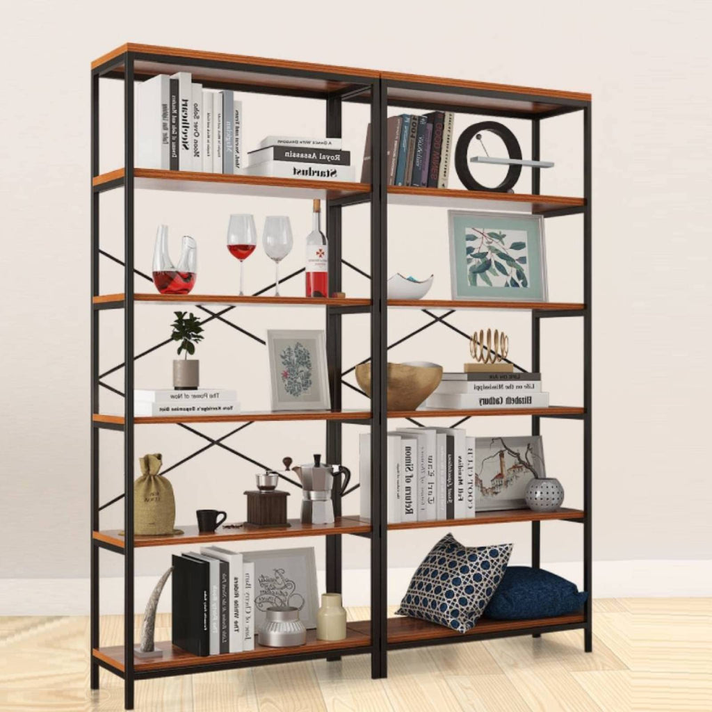 71" Tall 5 Tier Wood and Metal Bookshelf V9638
