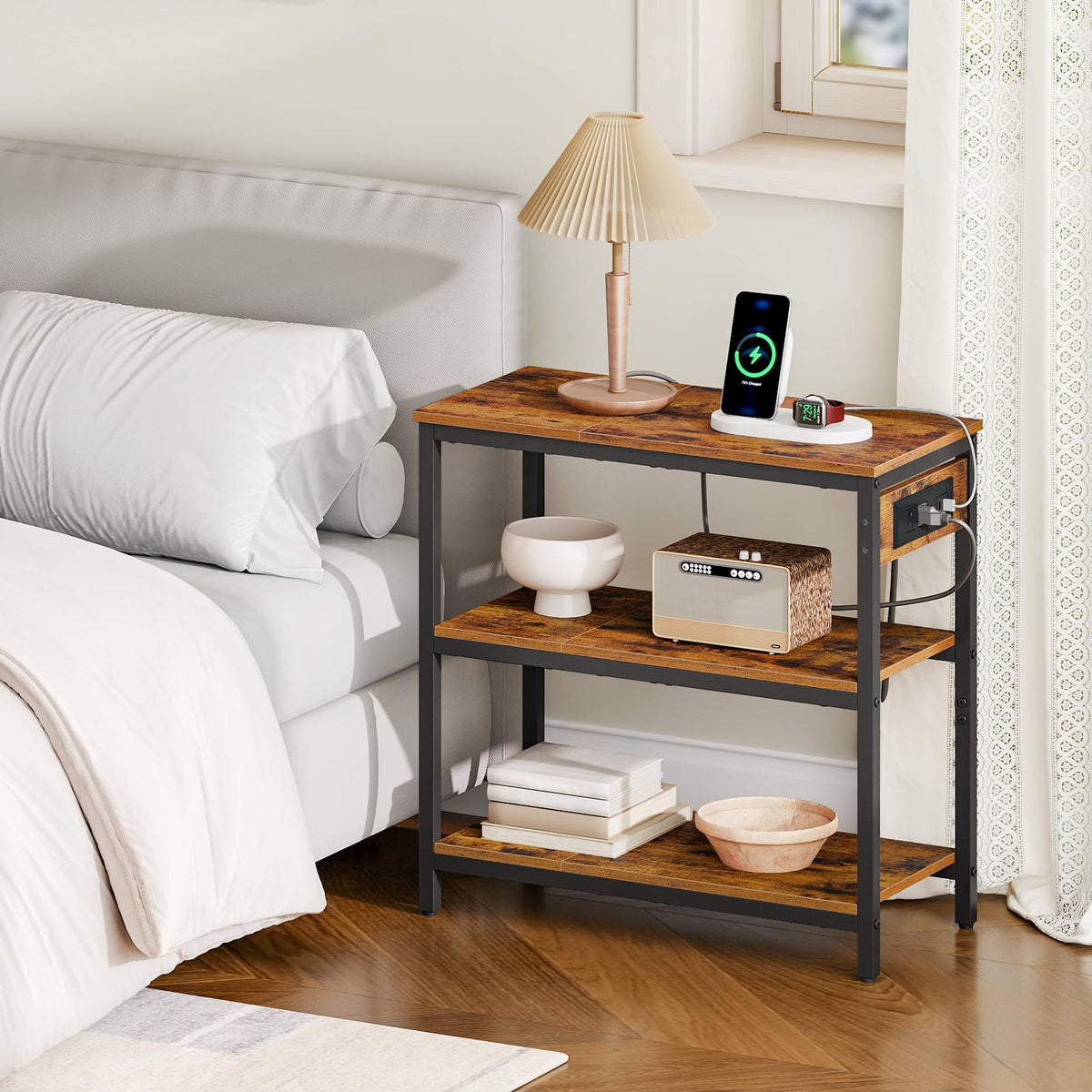 Charging Station End Table with 3 Tier Storage Shelf M962677