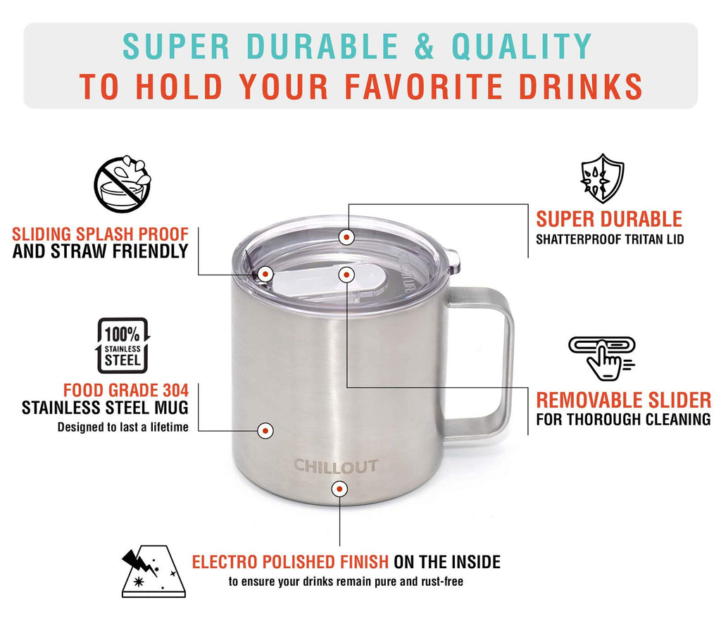 Stainless Steel Vacuum Insulated Coffee Mug 16 oz Set of 2 with Handle and Lid S3105