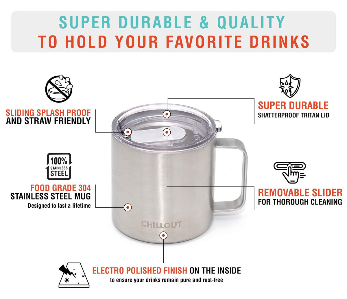 Stainless Steel Vacuum Insulated Coffee Mug 16 oz Set of 2 with Handle and Lid S3105