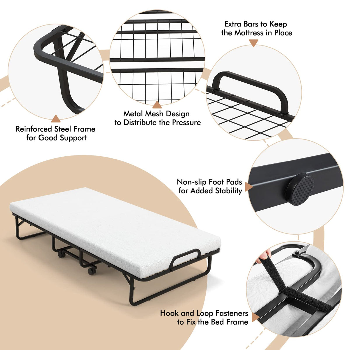 Folding Twin Size Portable Bed with 4” Memory Foam Mattress S990450
