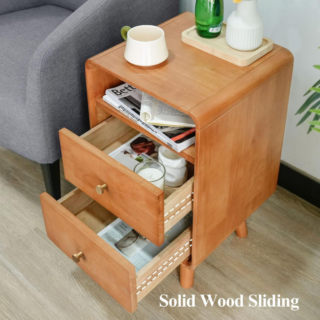 Solid Wood 2 Drawer Narrow Nightstand D585