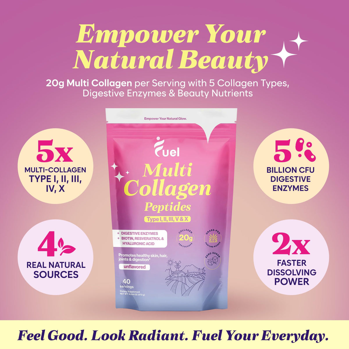 Unflavored Multi Collagen Peptides Powder 40 Servings O68271