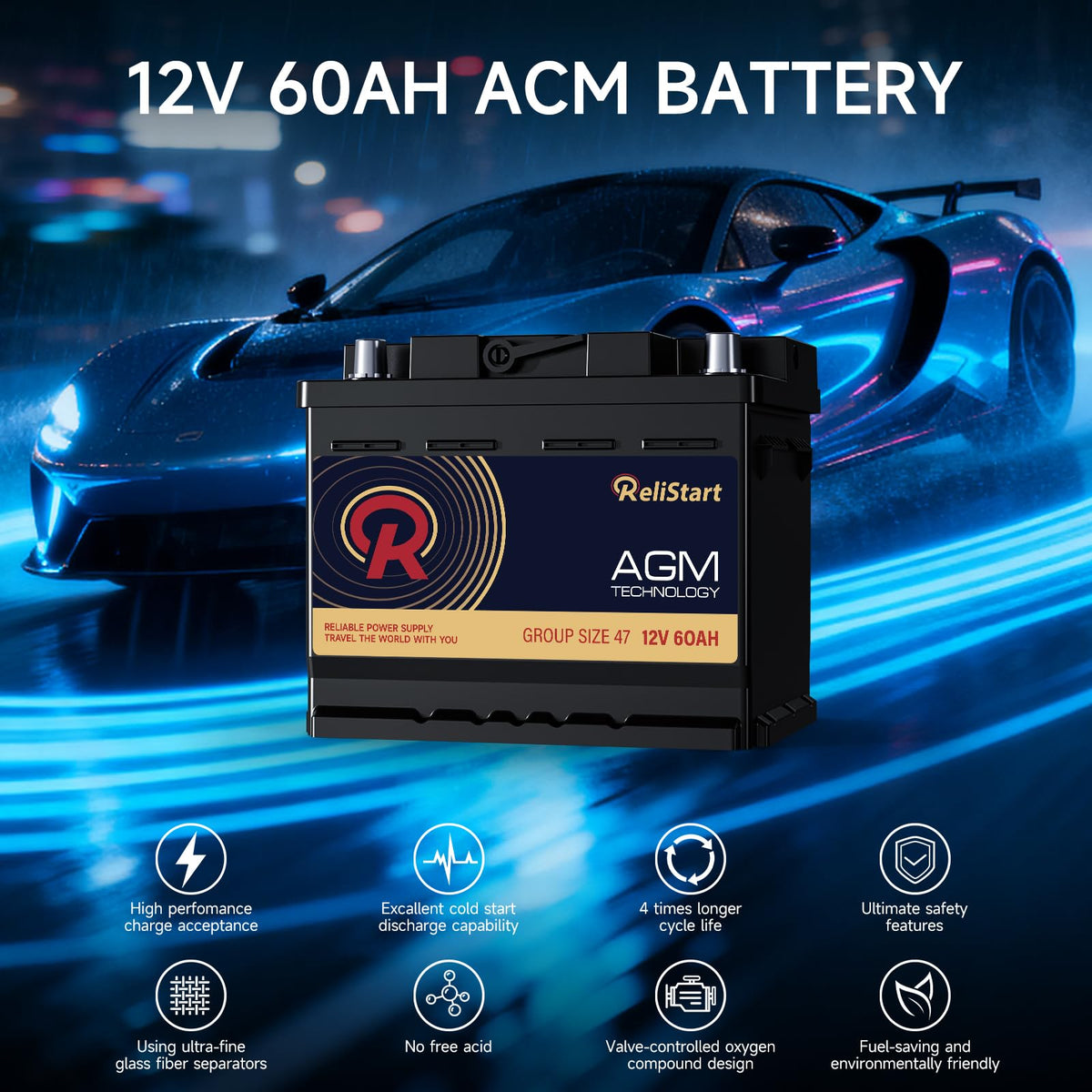 12V 60Ah Group 47 Car Battery G2741