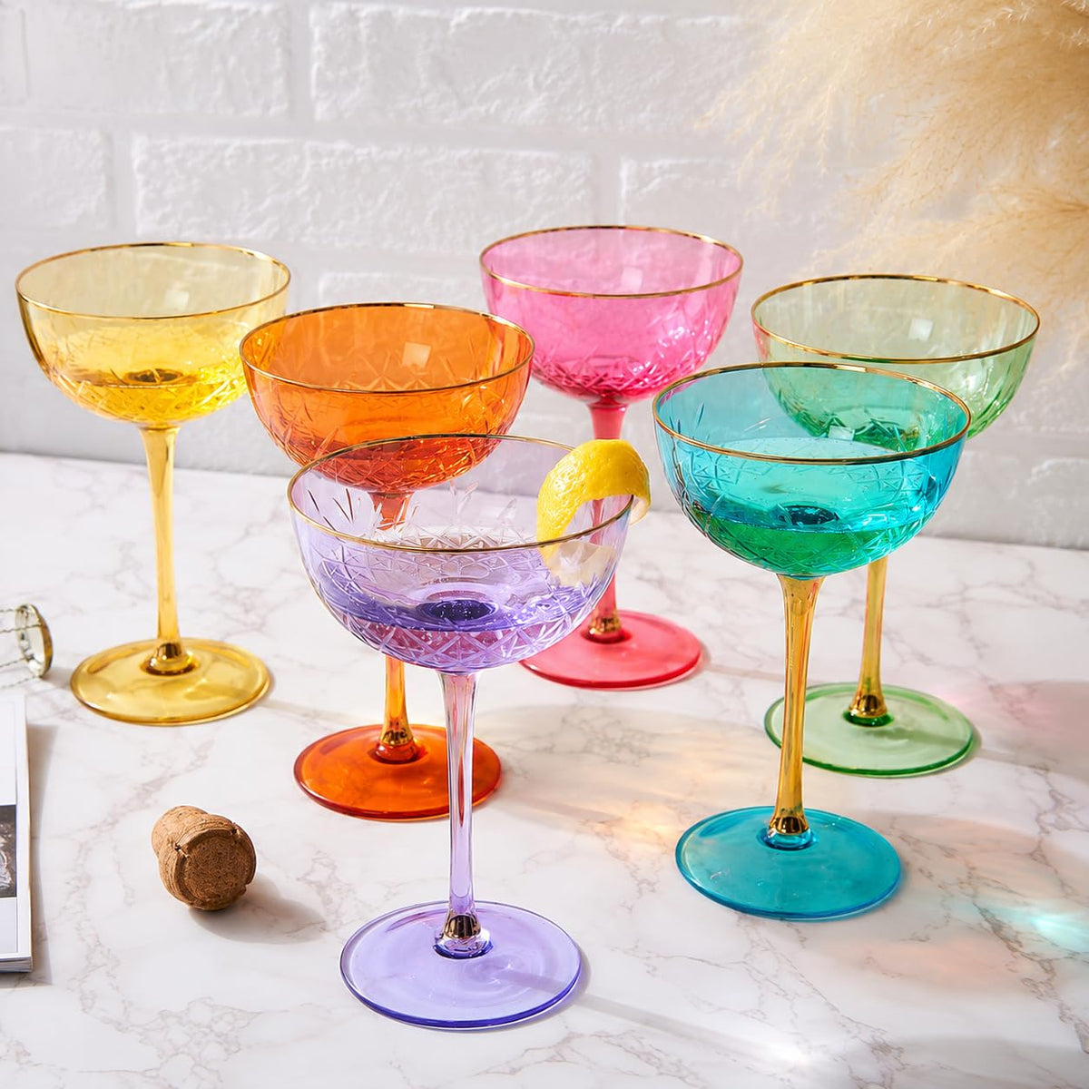 Set of 6 7 oz Vintage Art Deco Coupe Cocktail Glassware P495