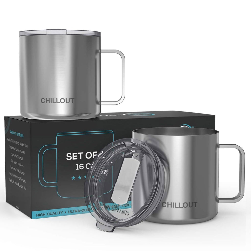 Stainless Steel Vacuum Insulated Coffee Mug 16 oz Set of 2 with Handle and Lid S3105