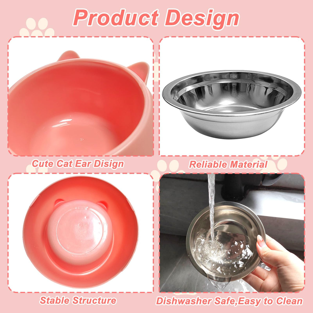 7 Pcs Stainless Steel Raised Cat Food Bowl D5911