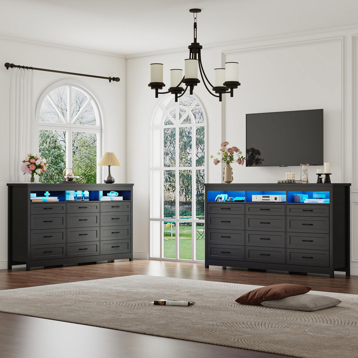Black 12 Drawer Wood Dresser with LED Lights Z43064