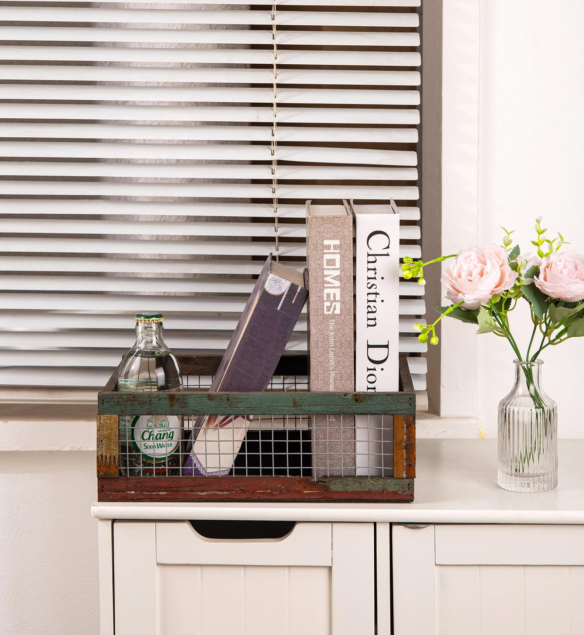 Set of 2 Rustic Wooden Nesting Baskets with Wire Mesh G99896