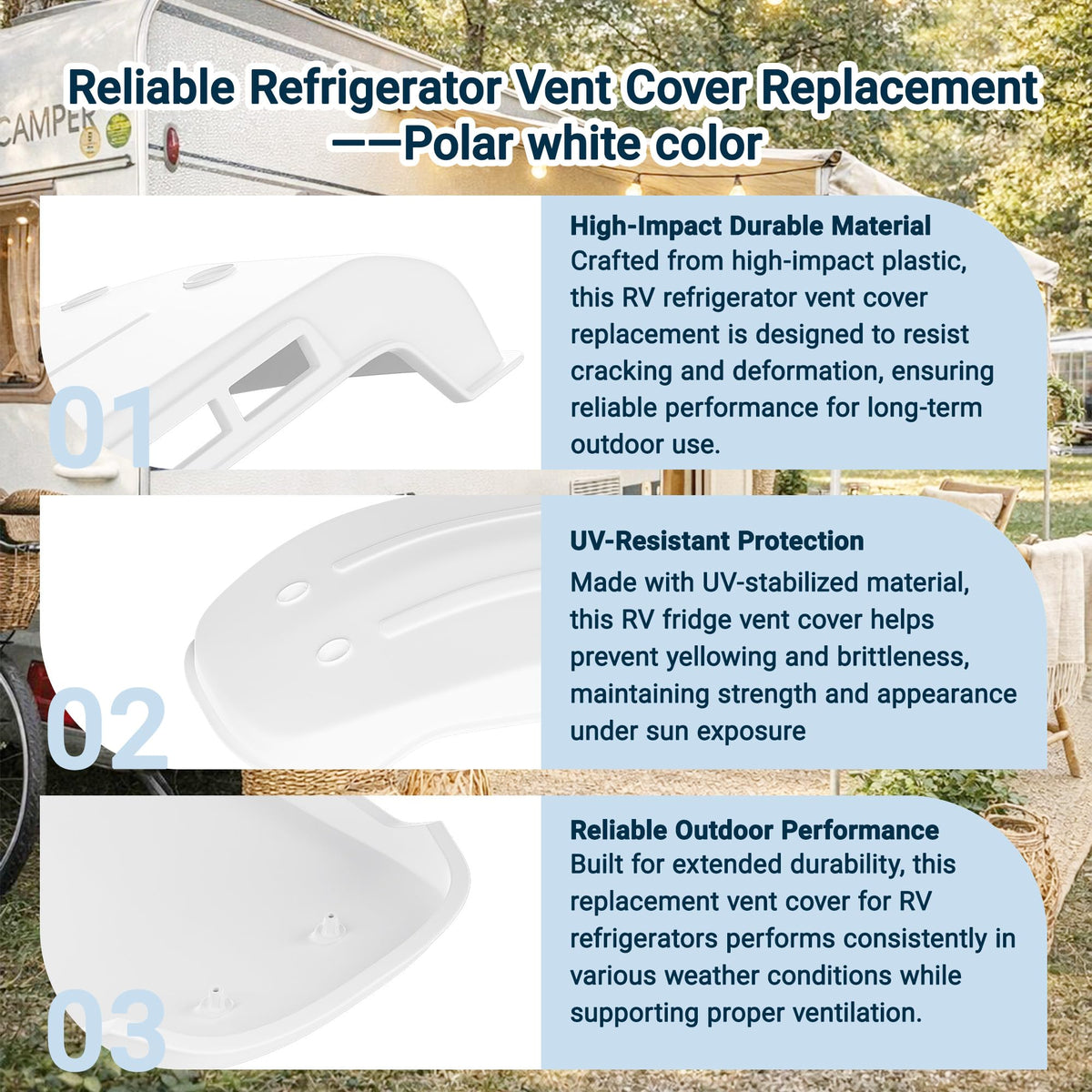 White RV Refrigerator Vent Cover Replacement F844
