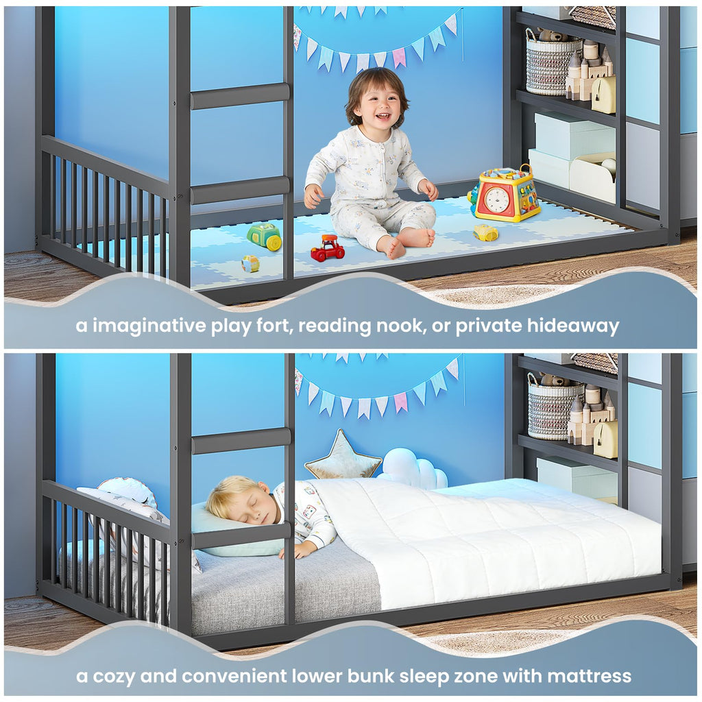 Twin Over Twin Bunk Bed with 3 Storage Drawers and Stairs H952770