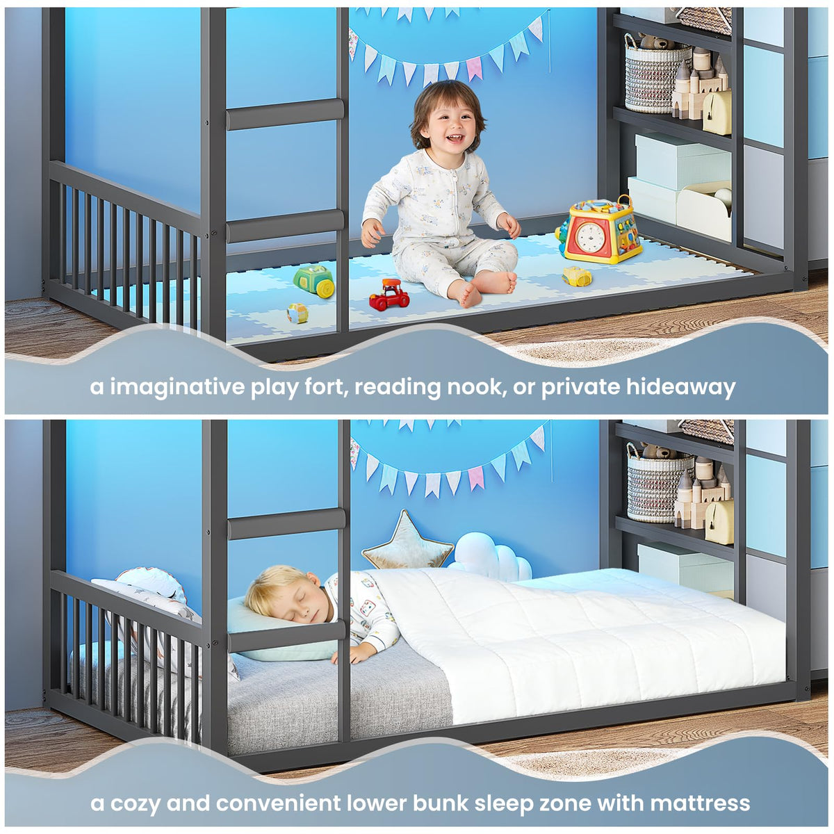 Twin Over Twin Bunk Bed with 3 Storage Drawers and Stairs H952770