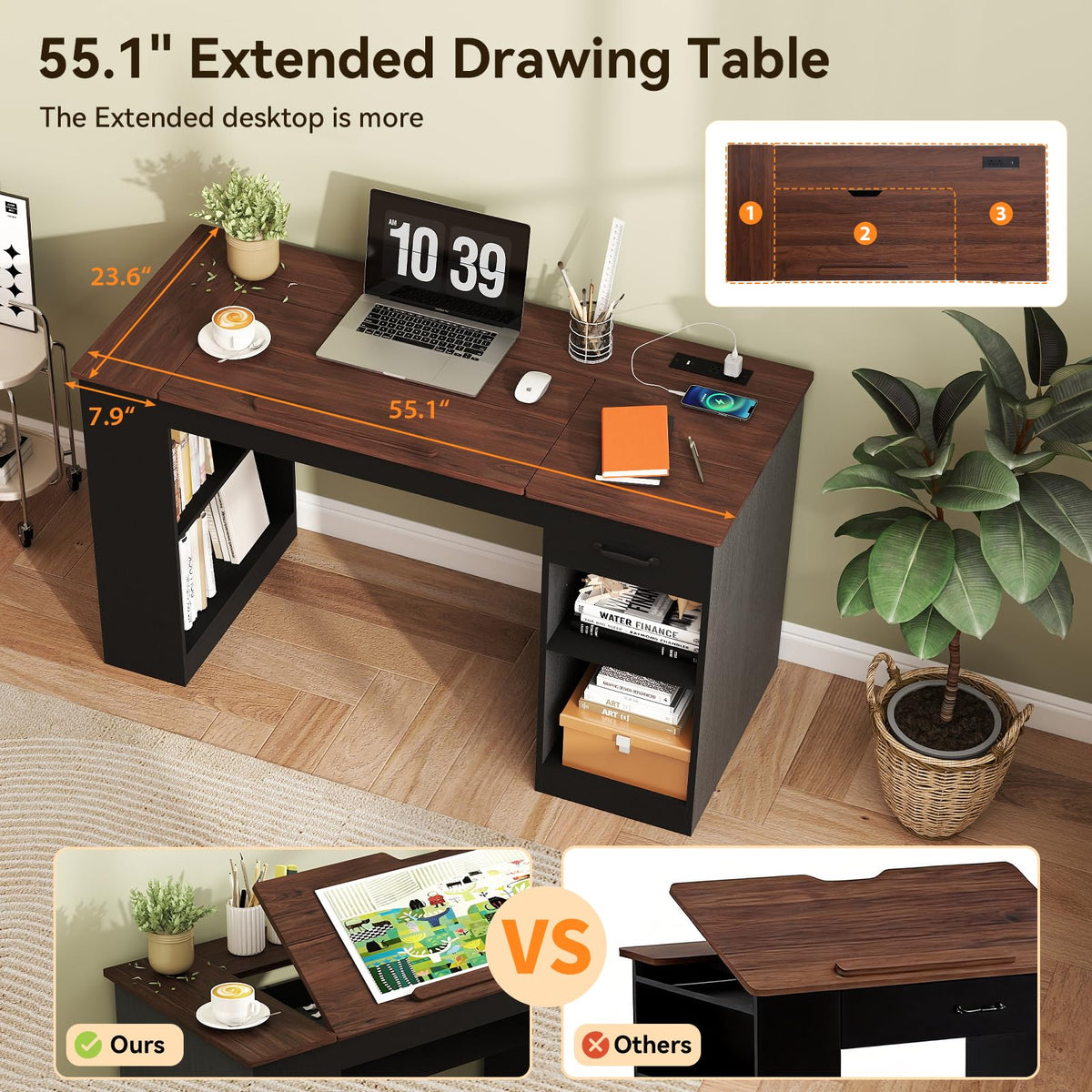 55.1" Black Drafting Table X540152