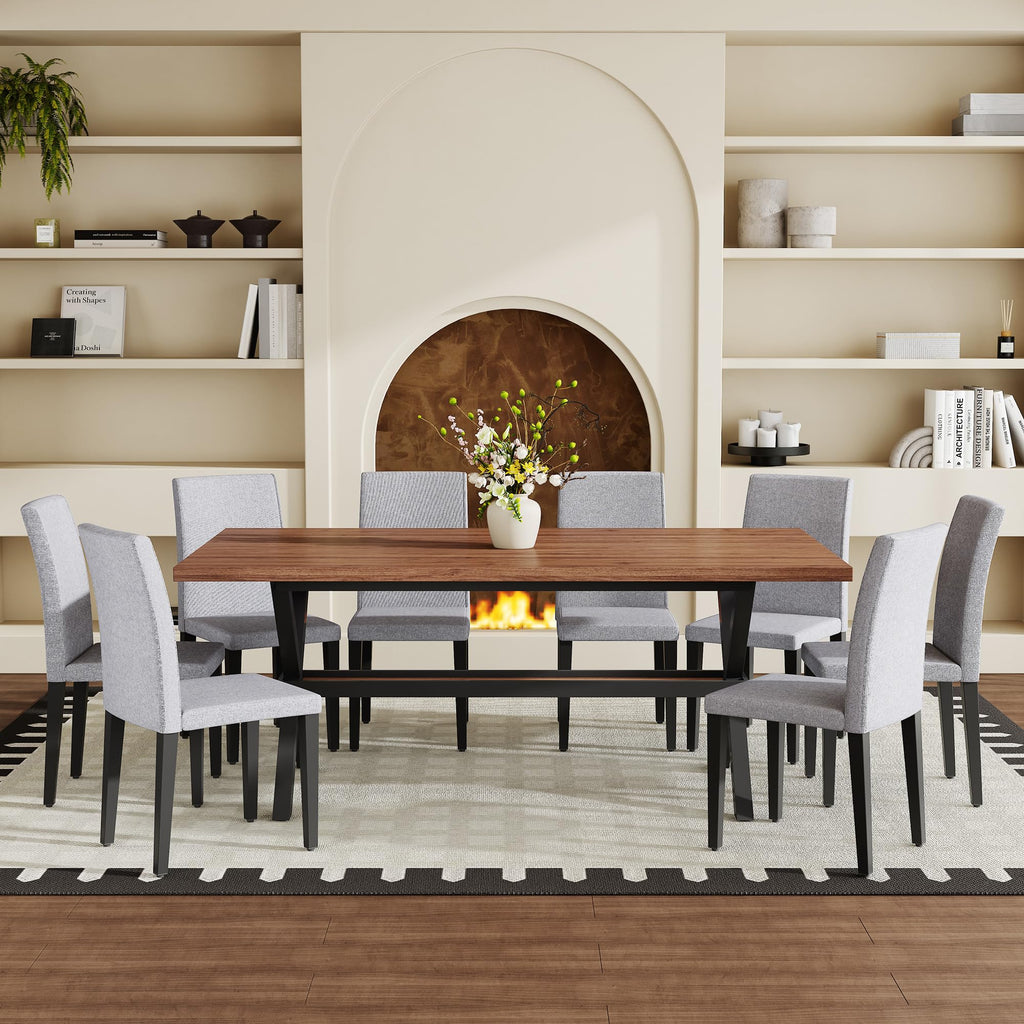 9 Piece Dining Table Set with Splicing Wood Top S77399