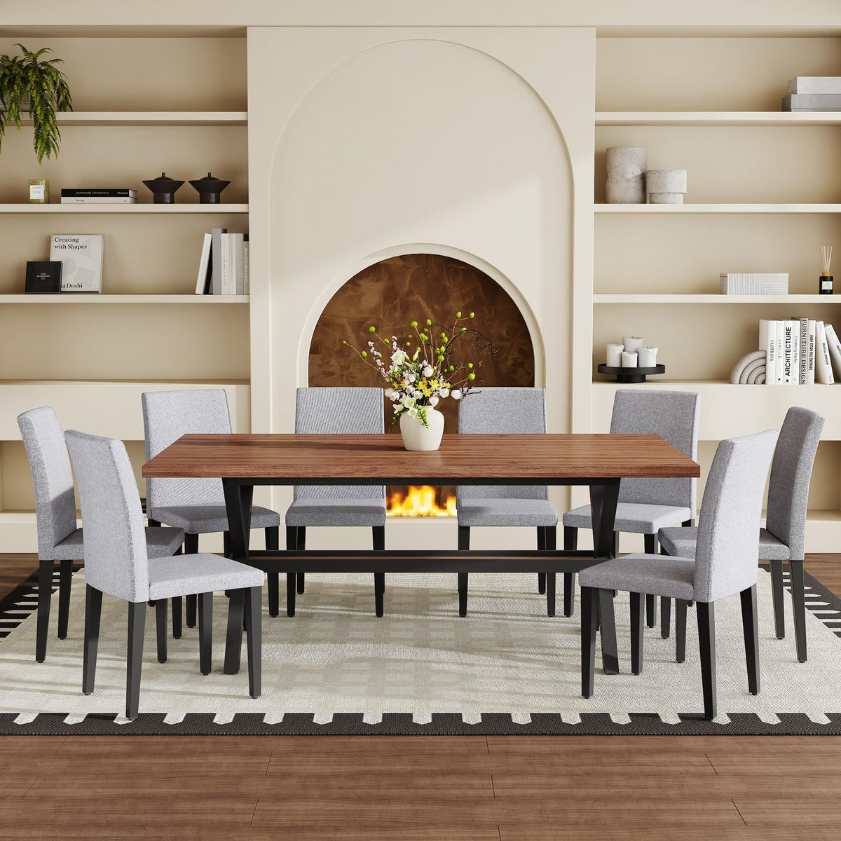 9 Piece Dining Table Set with Splicing Wood Top S77399