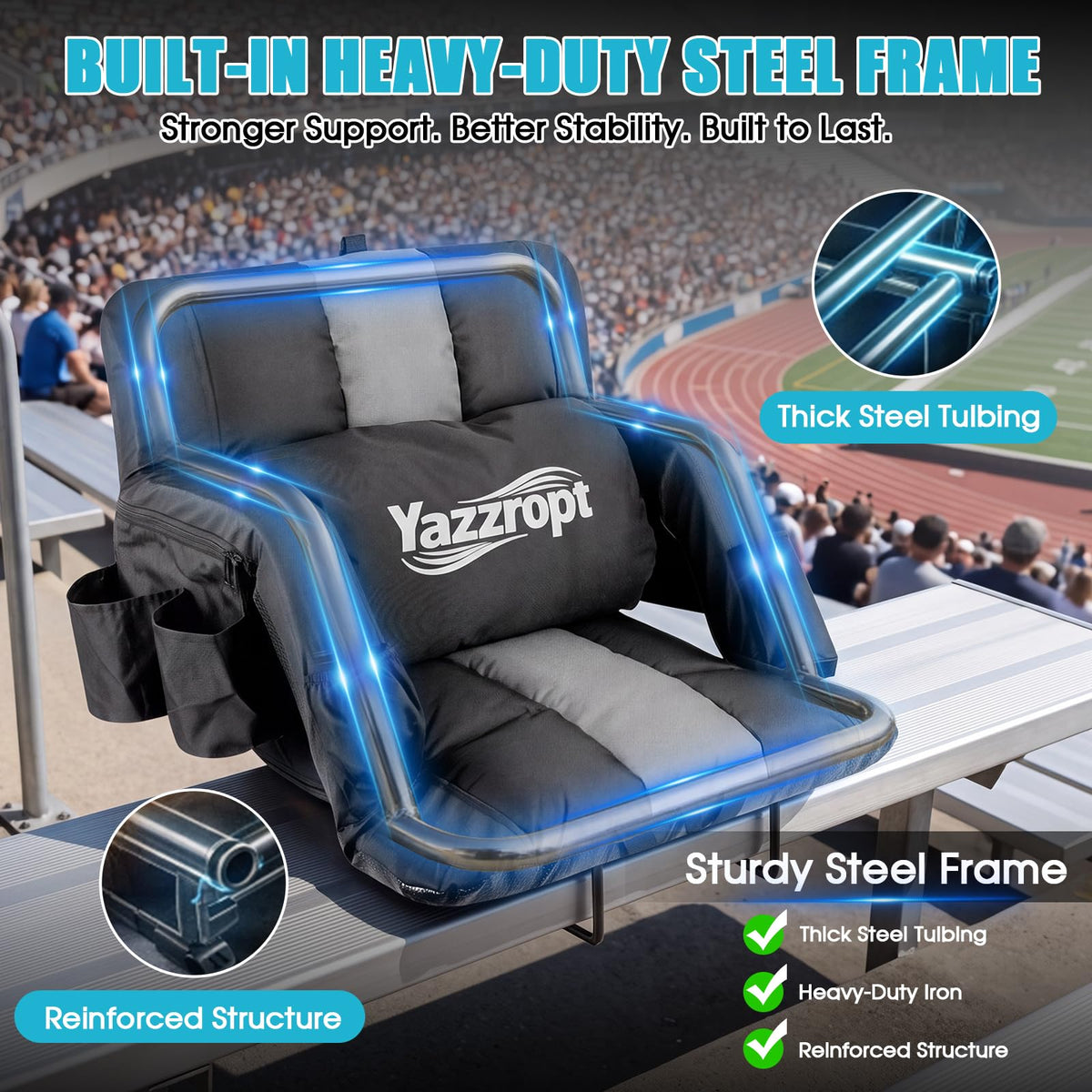 Wide Padded Stadium Seat with Back Support and Cup Holder O9932
