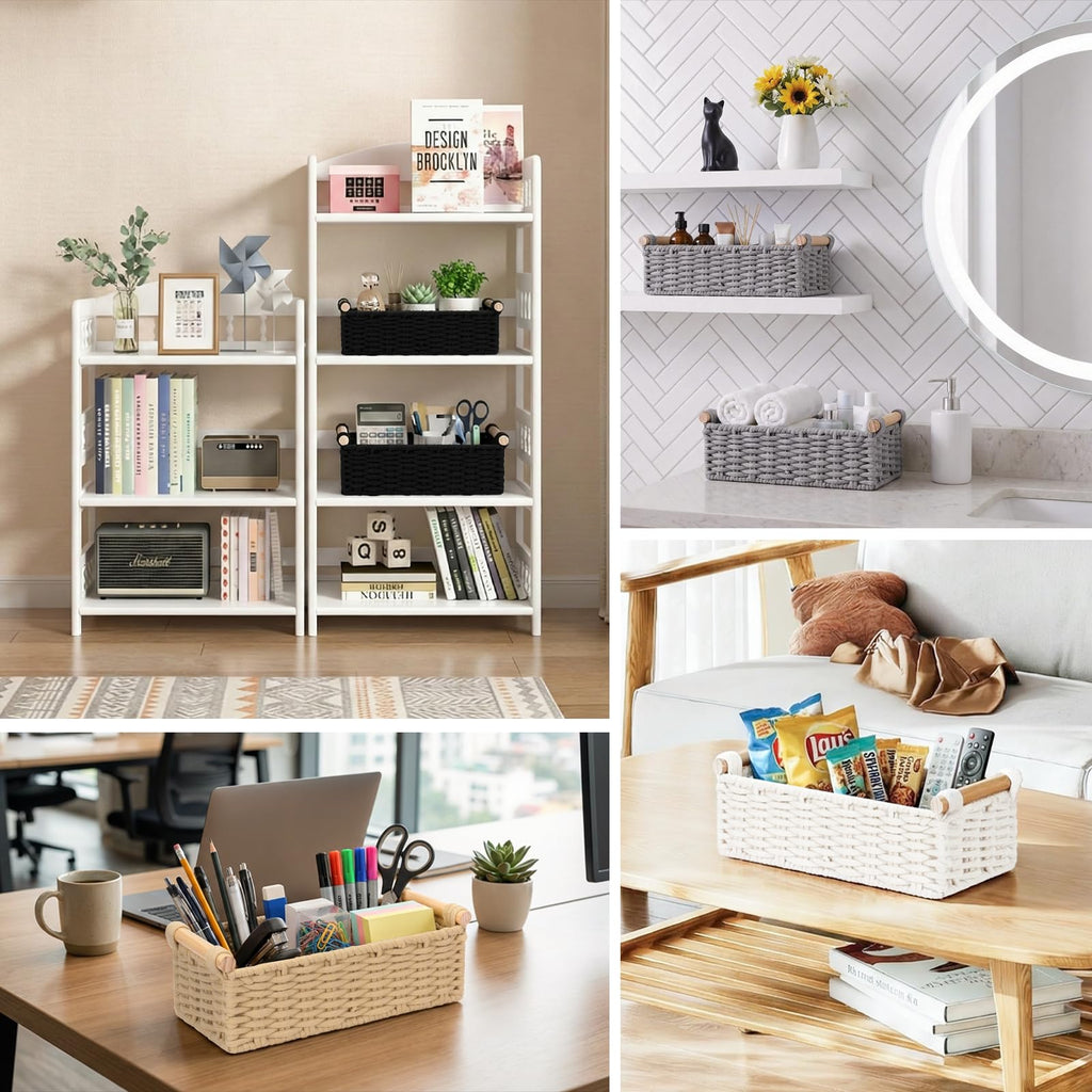 Cotton Rope Storage Baskets Set of 2 White R4038