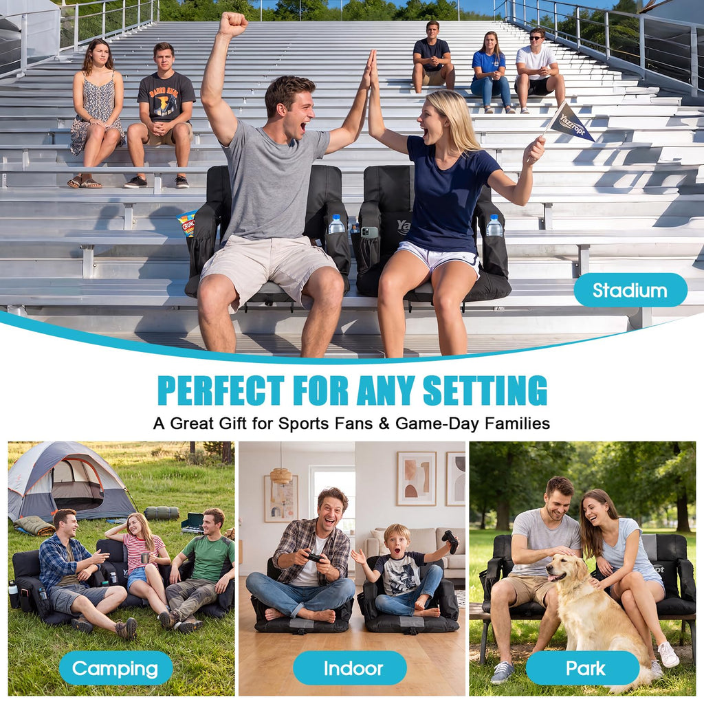 Wide Padded Stadium Seat with Back Support and Cup Holder O9932