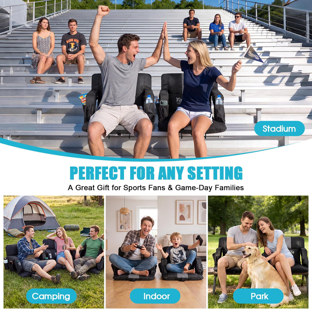 Wide Padded Stadium Seat with Back Support and Cup Holder O9932