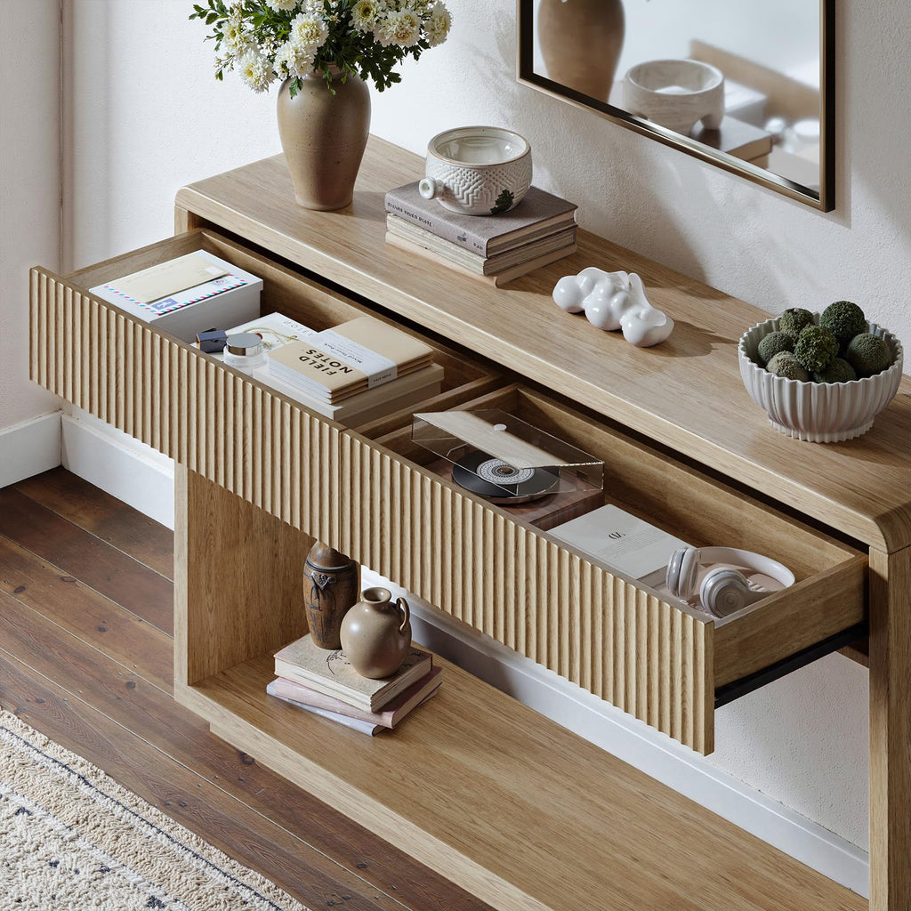 59'' Oak Console Table with Drawers W909004