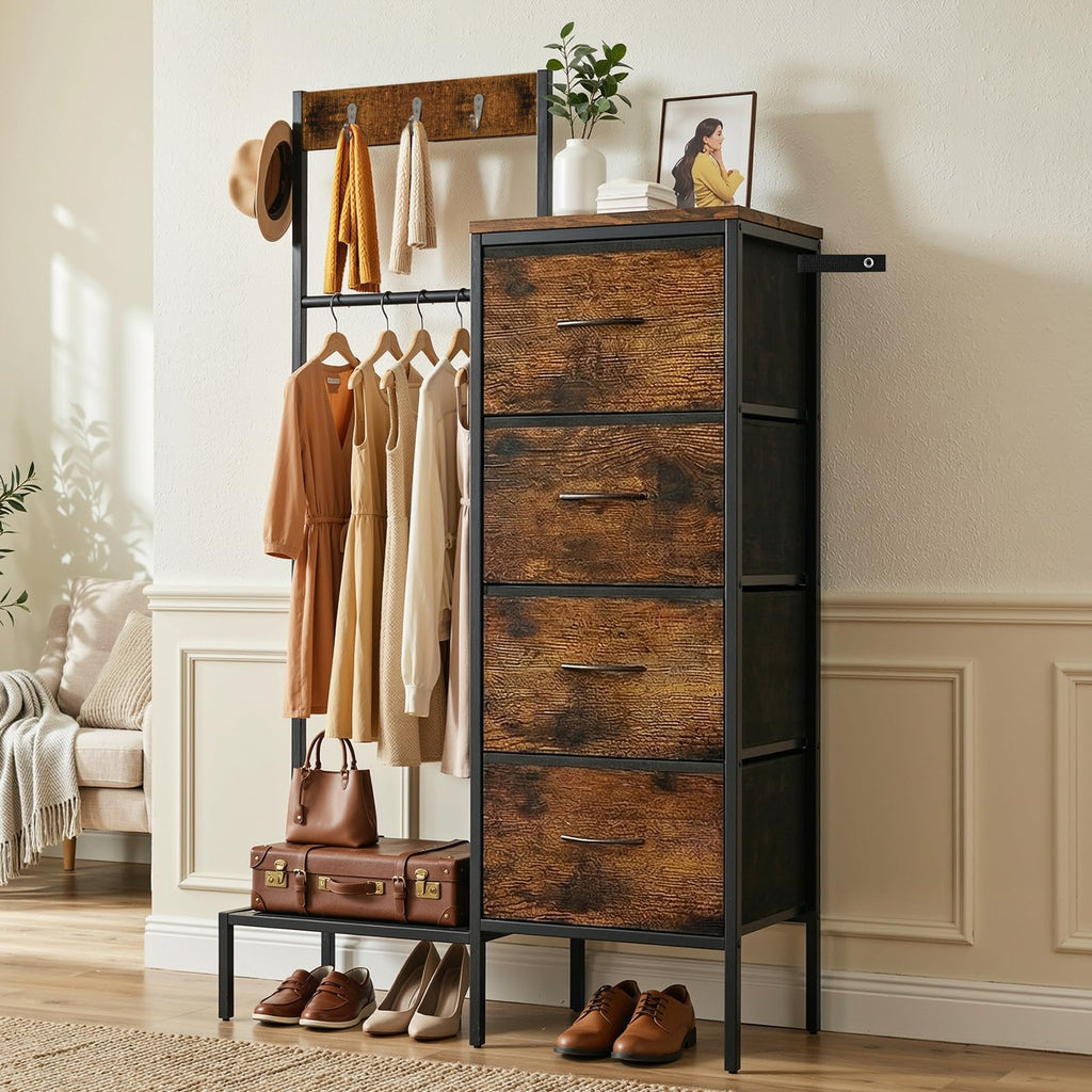 Brown Wood Dresser with Hanging Rack and Storage Drawers U683433