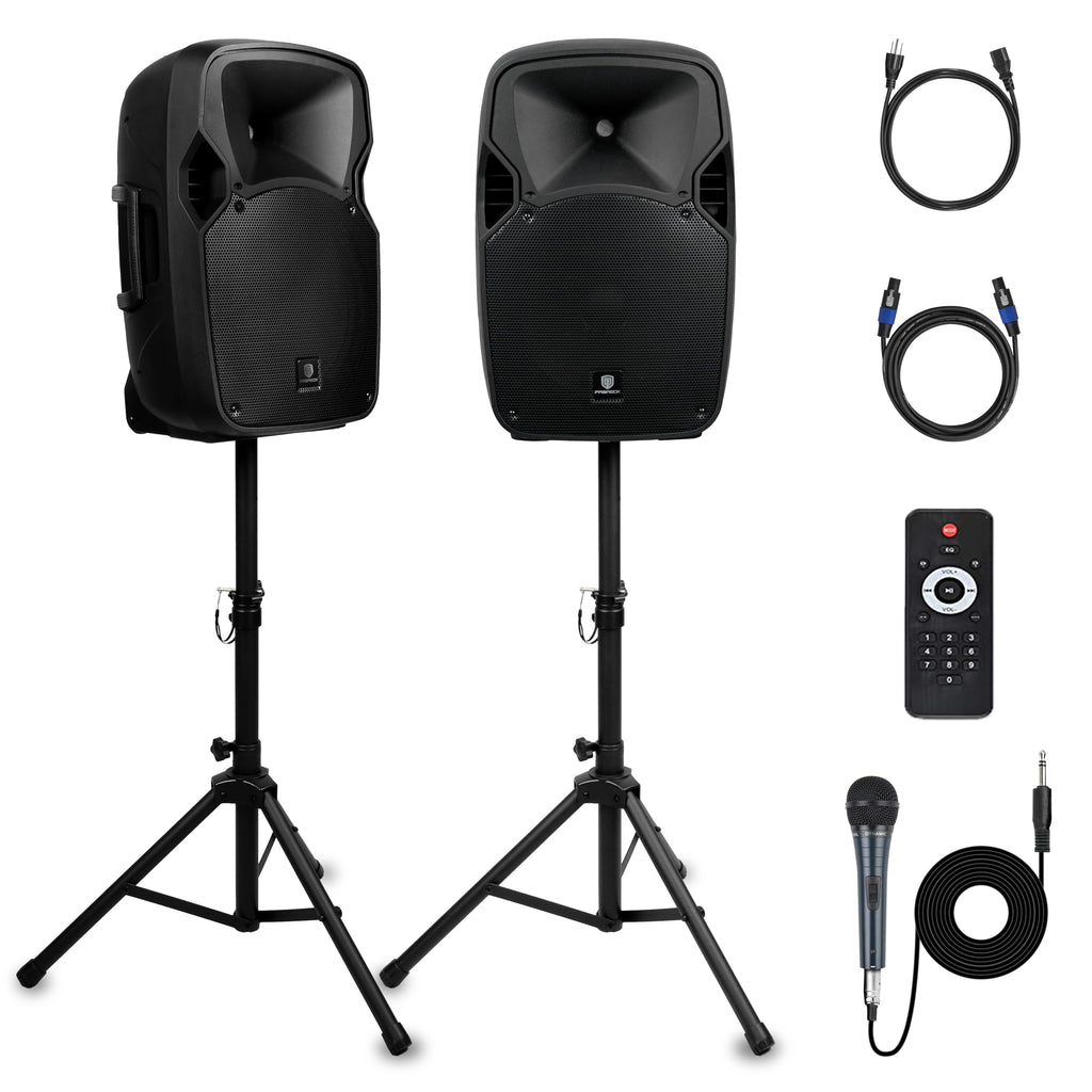 12-Inch 1800W 2-Way Powered PA Speaker System Combo Set with Speaker Stands Z997634