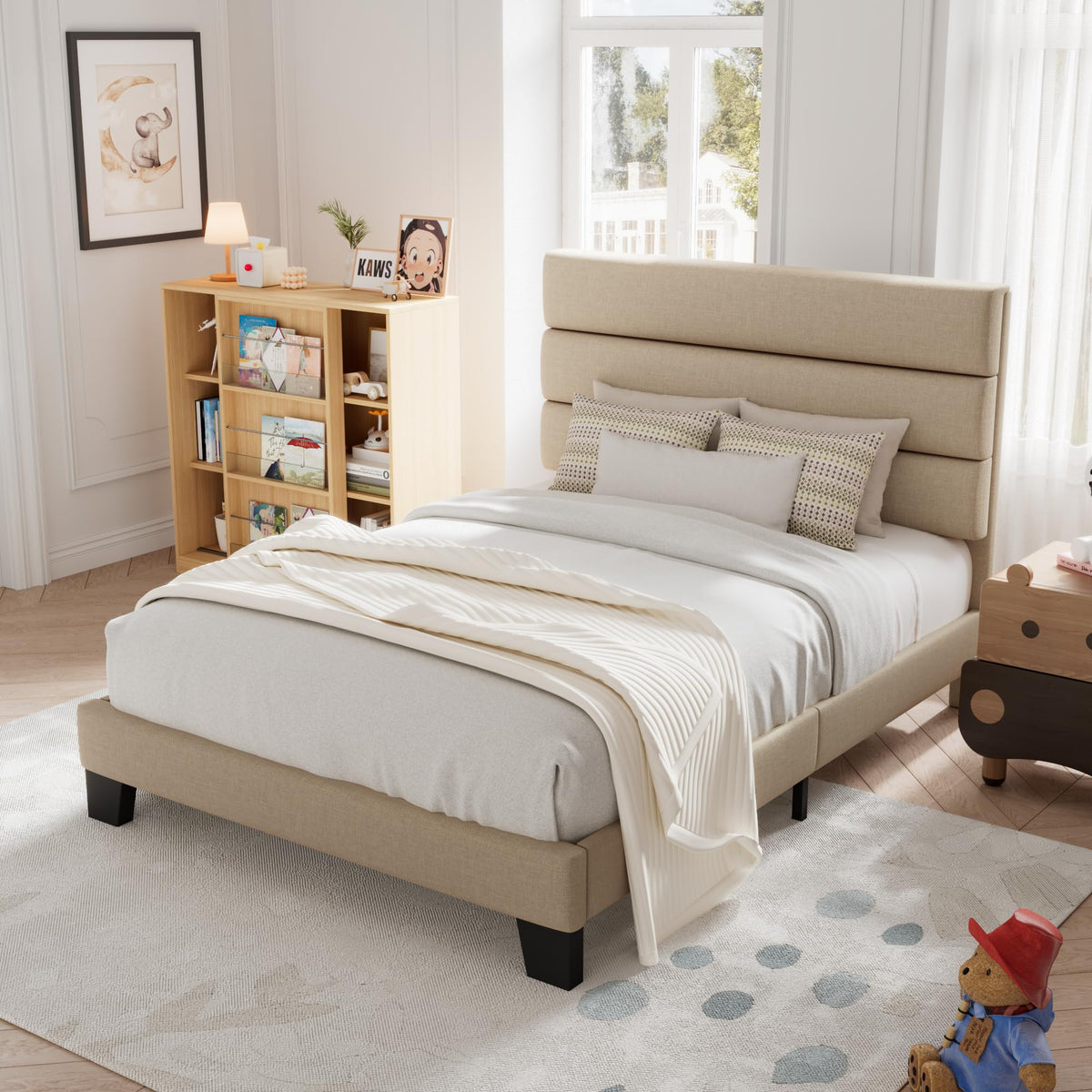 Twin Size Fabric Upholstered Platform Bed Frame H178