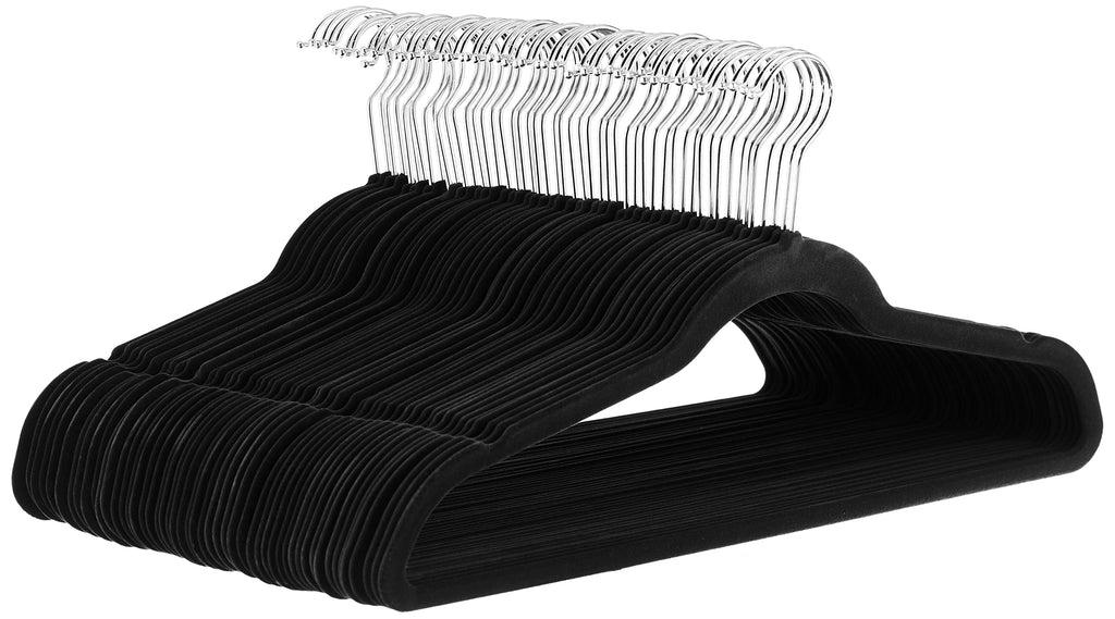 Slim Velvet Non-Slip Suit Hangers, Black, 50-Pack V7300