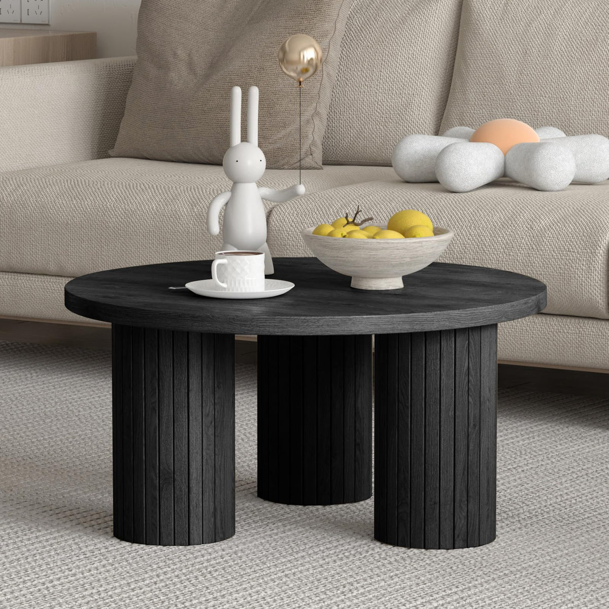 Round Wood Coffee Table with Fluted Legs N5505