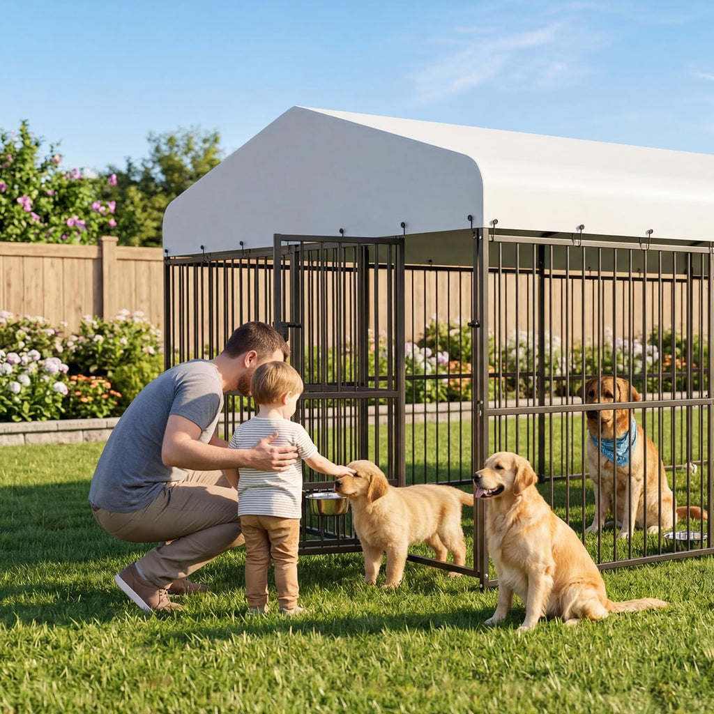 Large Outdoor Dog Kennel with Waterproof Canopy S8925
