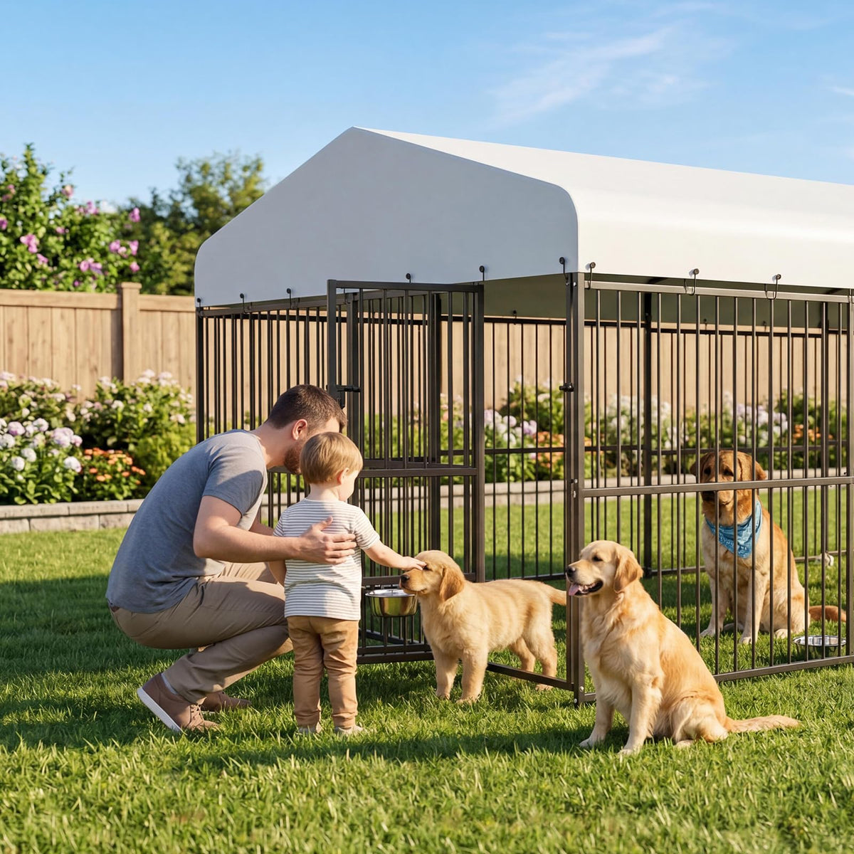 Large Outdoor Dog Kennel with Waterproof Canopy S8925