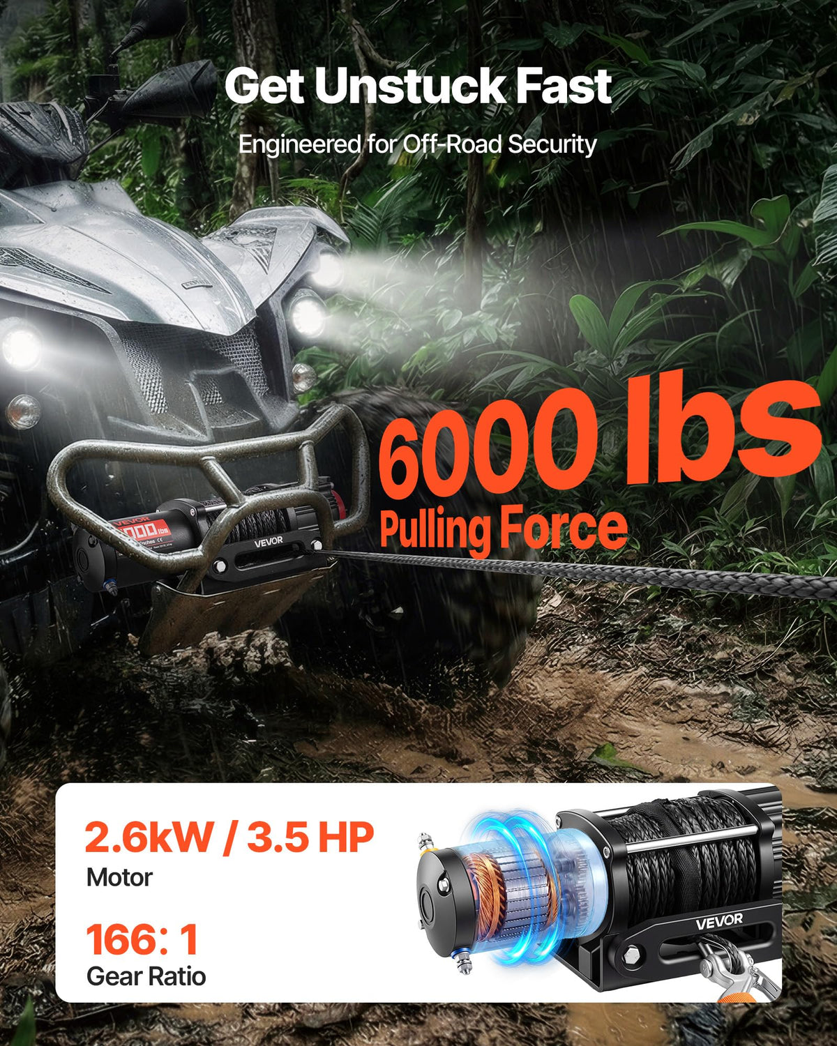 6000 lbs 12V Electric Winch with Synthetic Rope N275087
